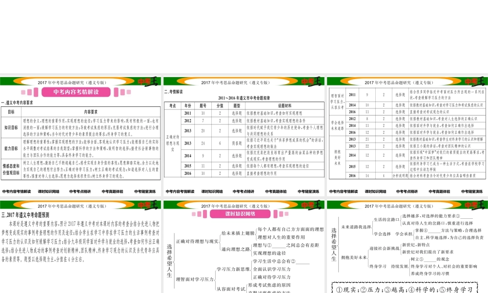 （遵义专版）中考政治总复习 第一编 教材知识梳理篇 第四单元 满怀希望 迎接明天（第12课时 选择希望人生）课件-人教版初中九年级全册政治课件