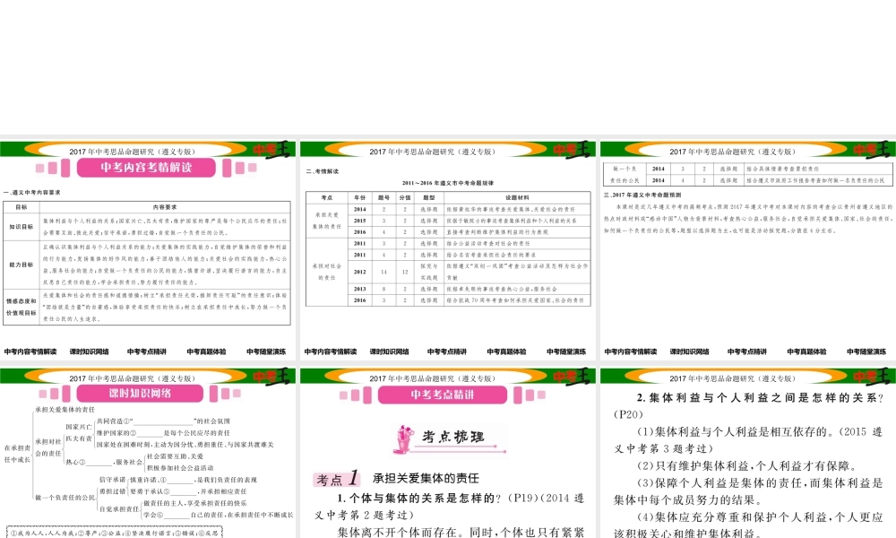 （遵义专版）中考政治总复习 第一编 教材知识梳理篇 第一单元 承担责任 服务社会（第2课时 在承担责任中成长）课件-人教版初中九年级全册政治课件