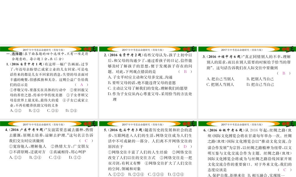 （遵义专版）中考政治总复习 第一篇 教材知识梳理 八年级综合检测课件-人教版初中九年级全册政治课件