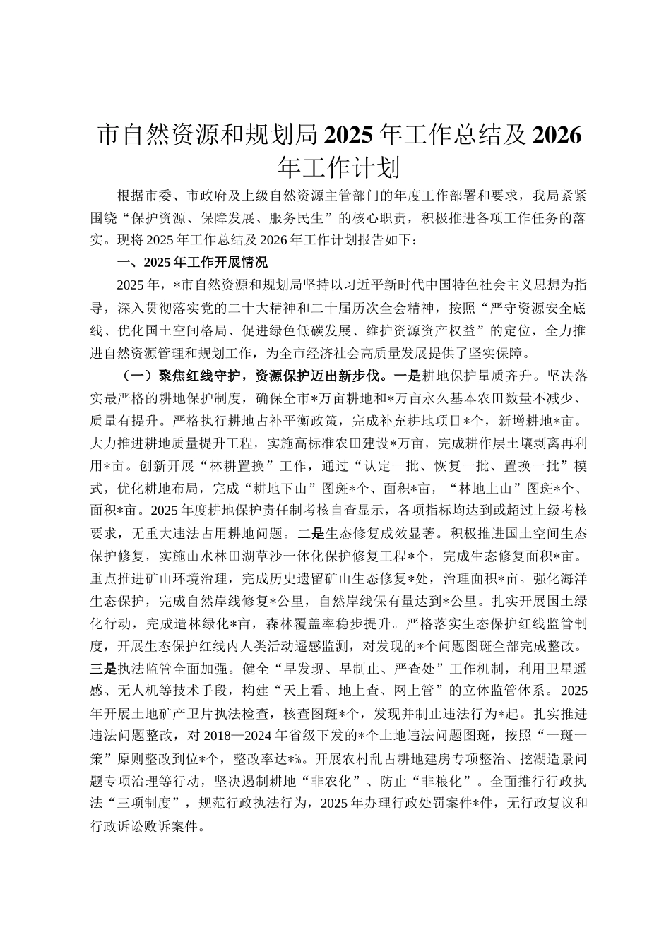 市自然资源和规划局2025年工作总结及2026年工作计划_第1页