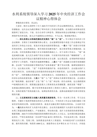 水利系统领导深入学习2025年中央经济工作会议精神心得体会