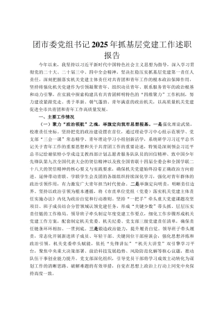 团市委党组书记2025年抓基层党建工作述职报告