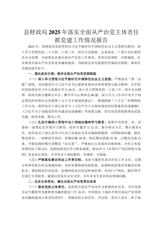 县财政局2025年落实全面从严治党主体责任抓党建工作情况报告