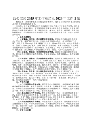 县公安局2025年工作总结及2026年工作计划