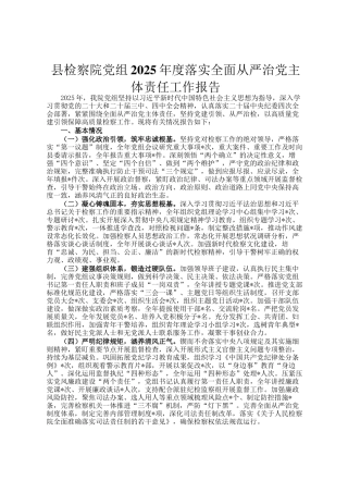 县检察院党组2025年度落实全面从严治党主体责任工作报告