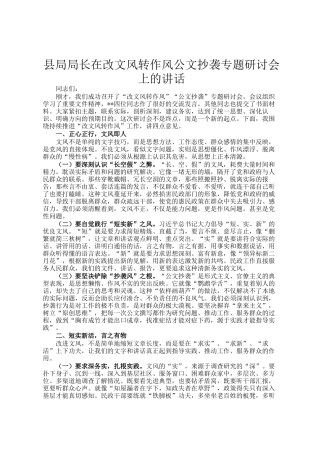 县局局长在改文风转作风公文抄袭专题研讨会上的讲话