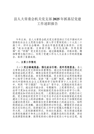 县人大常委会机关党支部2025年抓基层党建工作述职报告