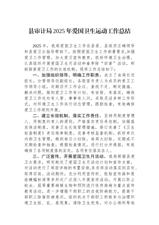 县审计局2025年爱国卫生运动工作总结