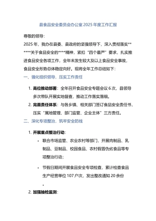 县食品安全委员会办公室2025年度工作汇报