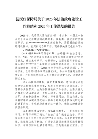 县医疗保障局关于2025年法治政府建设工作总结和2026年工作谋划的报告