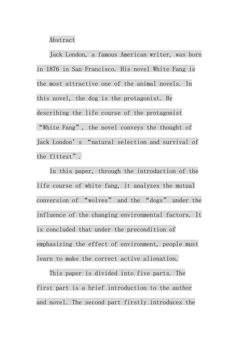 对小说《白牙》的分析解读分析研究  英语学专业_第1页