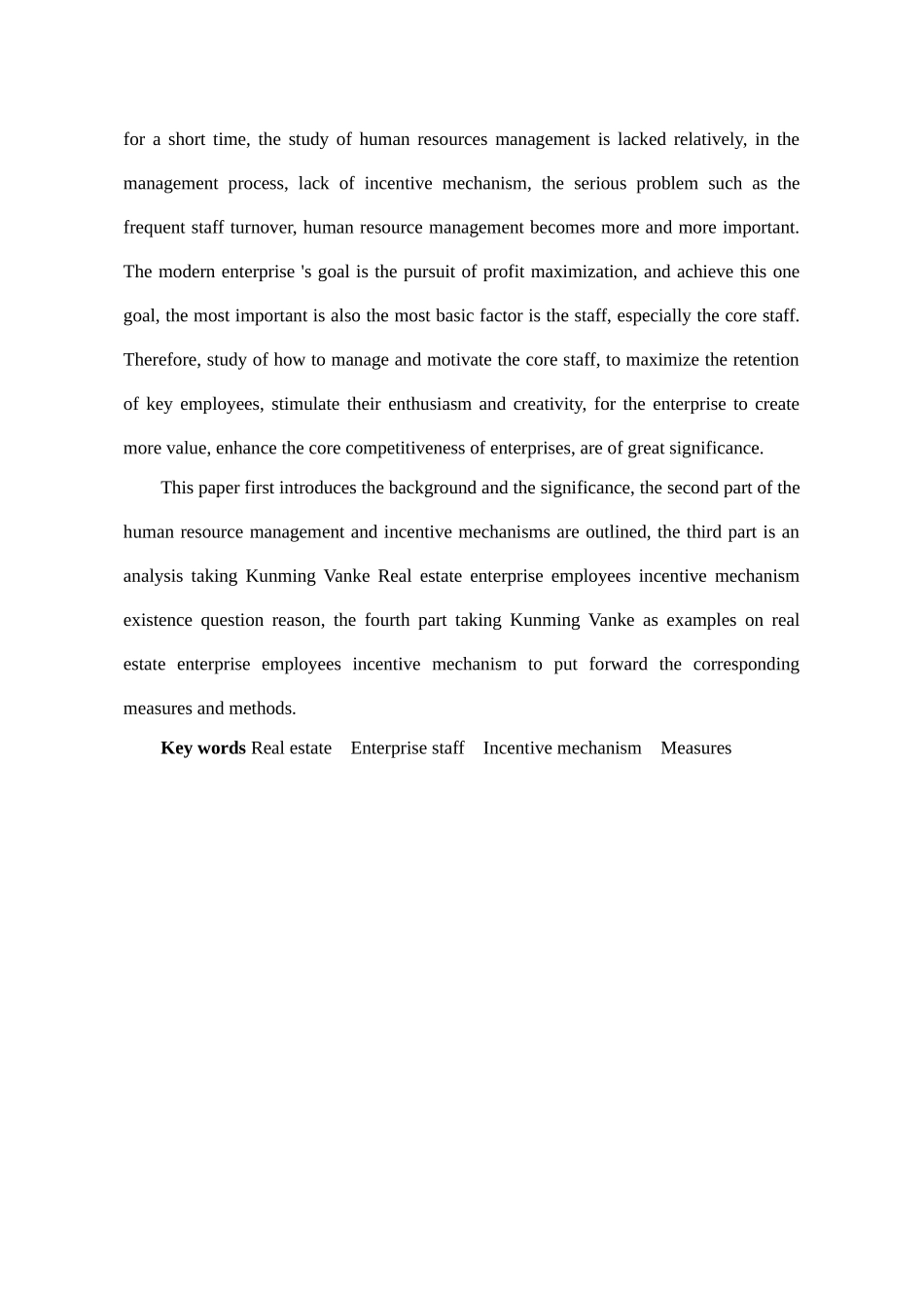 房地产企业的员工激励问题与对策研究分析—以昆明万科为例   人力资源管理专业_第3页