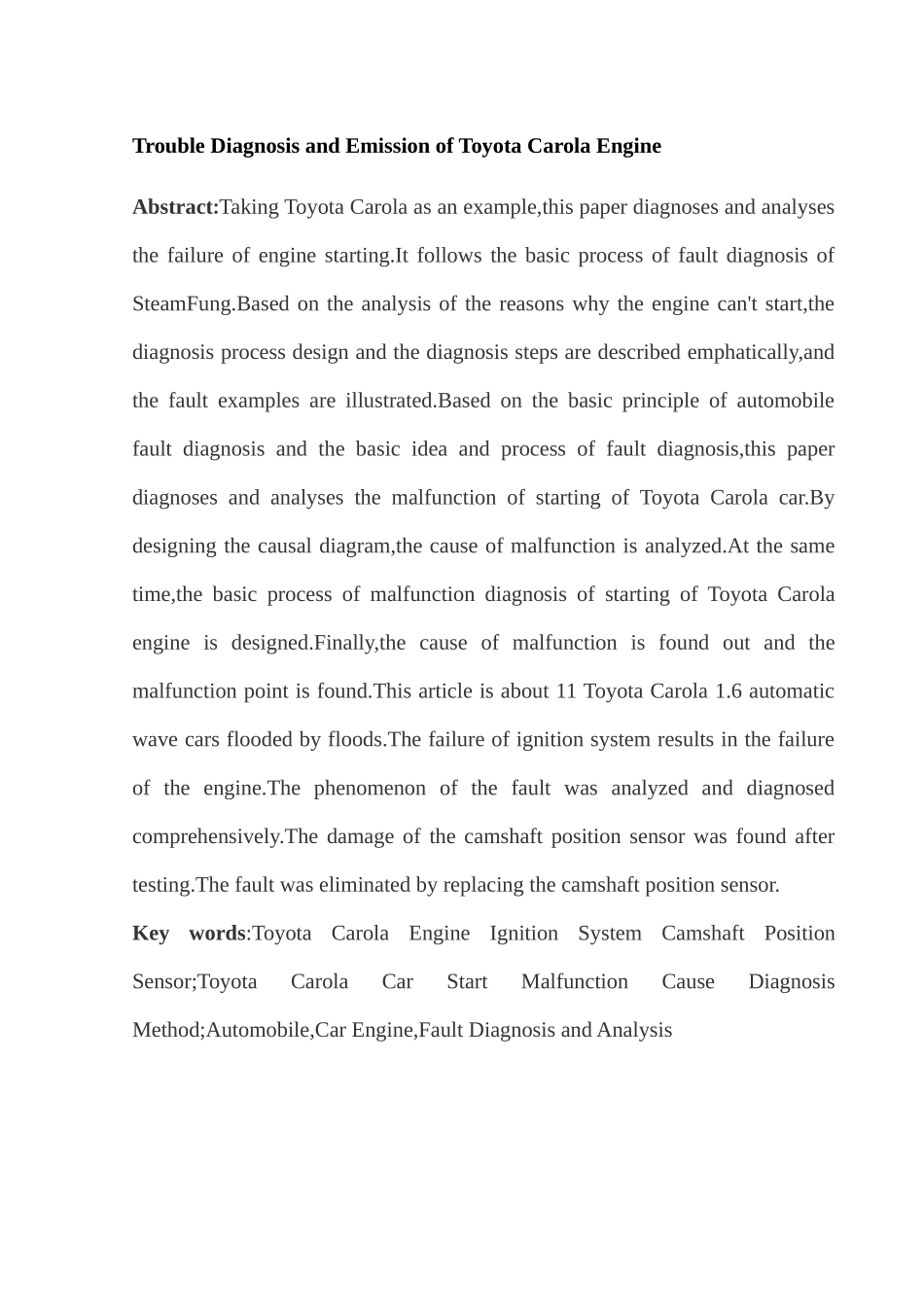 丰田卡罗拉发动机故障诊断与排故分析研究   车辆工程管理专业_第2页