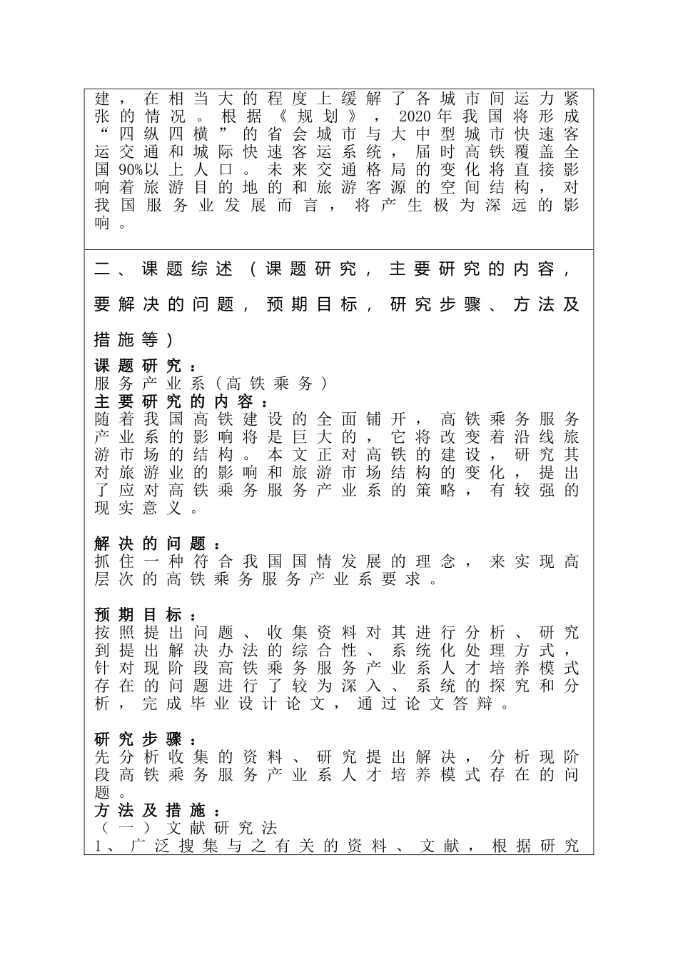 服务产业系(高铁乘务)分析研究   开题报告_第2页