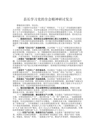 县长学习党的全会精神研讨发言