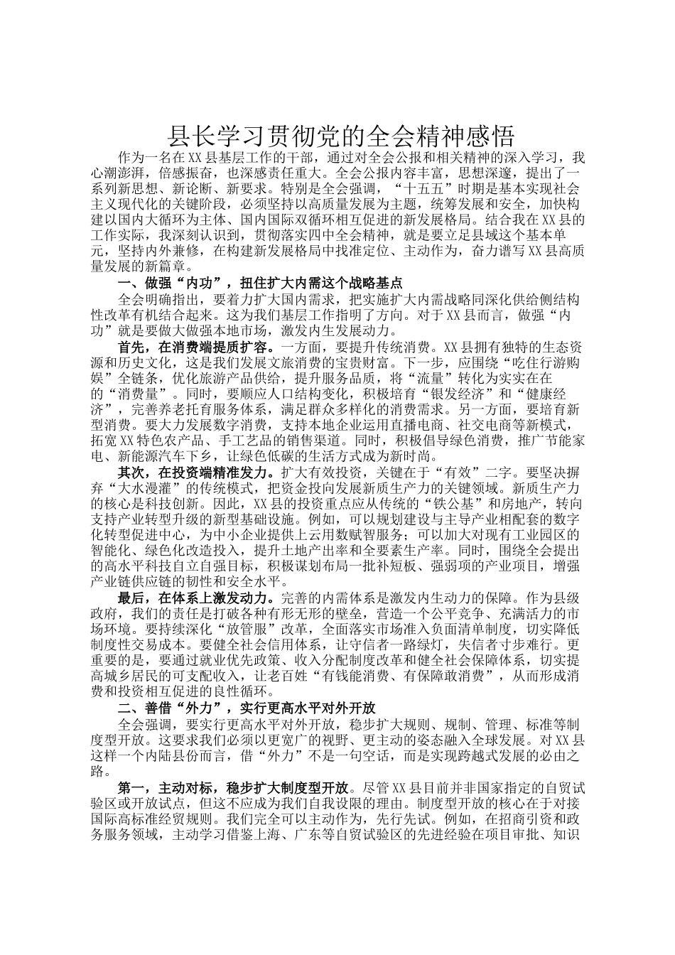 县长学习贯彻党的全会精神感悟_第1页