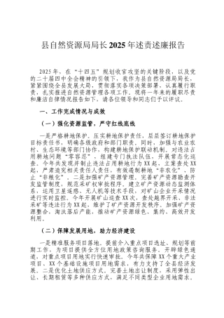 县自然资源局局长2025年述责述廉报告