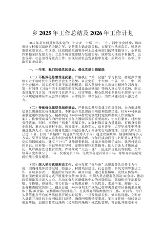 乡2025年工作总结及2026年工作计划