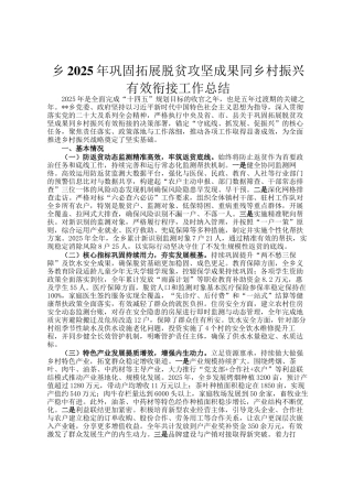 乡2025年巩固拓展脱贫攻坚成果同乡村振兴有效衔接工作总结