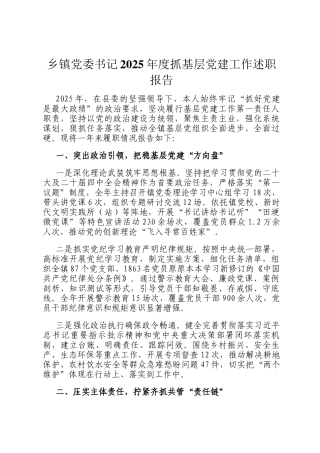 乡镇党委书记2025年度抓基层党建工作述职报告