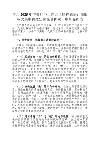 学习2025年中央经济工作会议精神感悟：在服务大局中找准定位在真抓实干中彰显担当