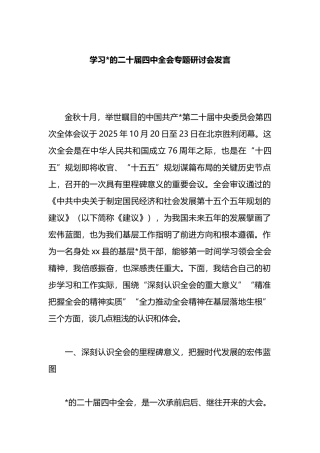学习党的二十届四中全会专题研讨会发言