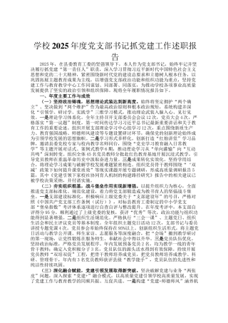 学校2025年度党支部书记抓党建工作述职报告