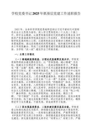 学校党委书记2025年抓基层党建工作述职报告