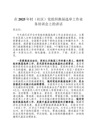 在2025年村（社区）党组织换届选举工作业务培训会上的讲话