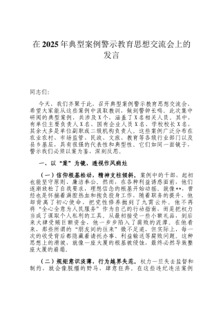 在2025年典型案例警示教育思想交流会上的发言