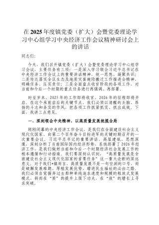 在2025年度镇党委（扩大）会暨党委理论学习中心组学习中央经济工作会议精神研讨会上的讲话