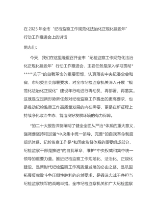 在2025年全市“纪检监察工作规范化法治化正规化建设年”行动工作推进会上的讲话