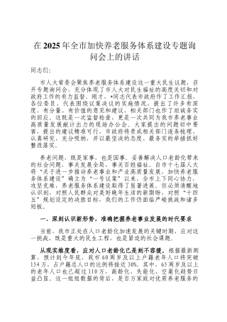 在2025年全市加快养老服务体系建设专题询问会上的讲话