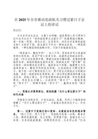 在2025年全市推动党政机关习惯过紧日子会议上的讲话