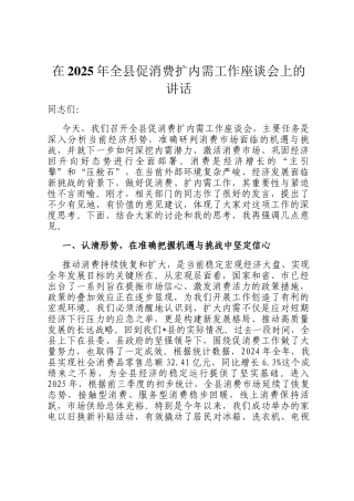 在2025年全县促消费扩内需工作座谈会上的讲话