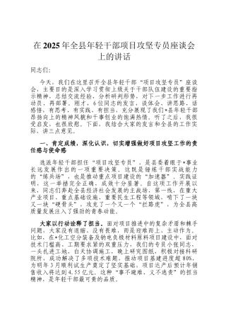 在2025年全县年轻干部项目攻坚专员座谈会上的讲话