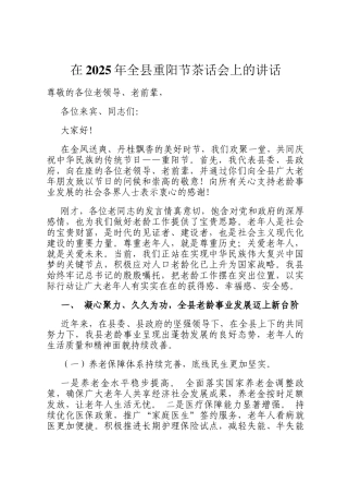 在2025年全县重阳节茶话会上的讲话