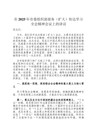 在2025年市委组织部部务（扩大）传达学习全会精神会议上的讲话