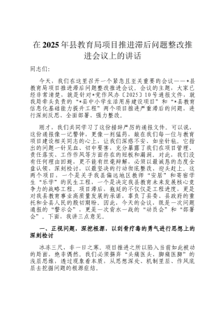 在2025年县教育局项目推进滞后问题整改推进会议上的讲话