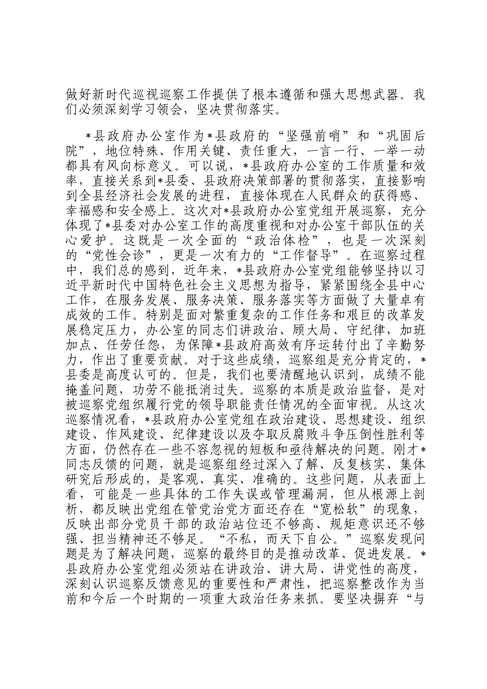 在2025年县委第四巡察组巡察县政府办公室党组情况反馈会议上的讲话_第2页