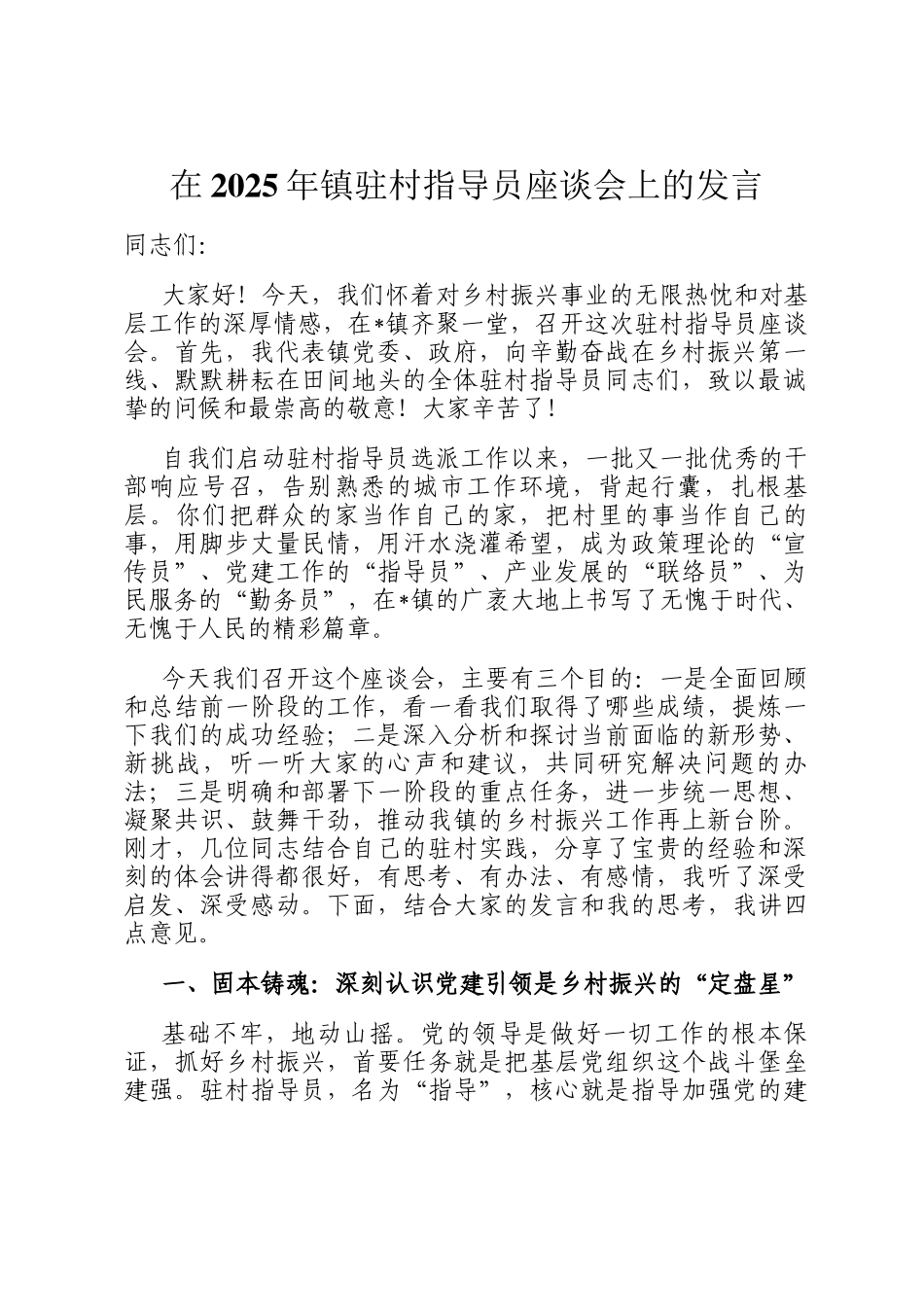 在2025年镇驻村指导员座谈会上的发言_第1页