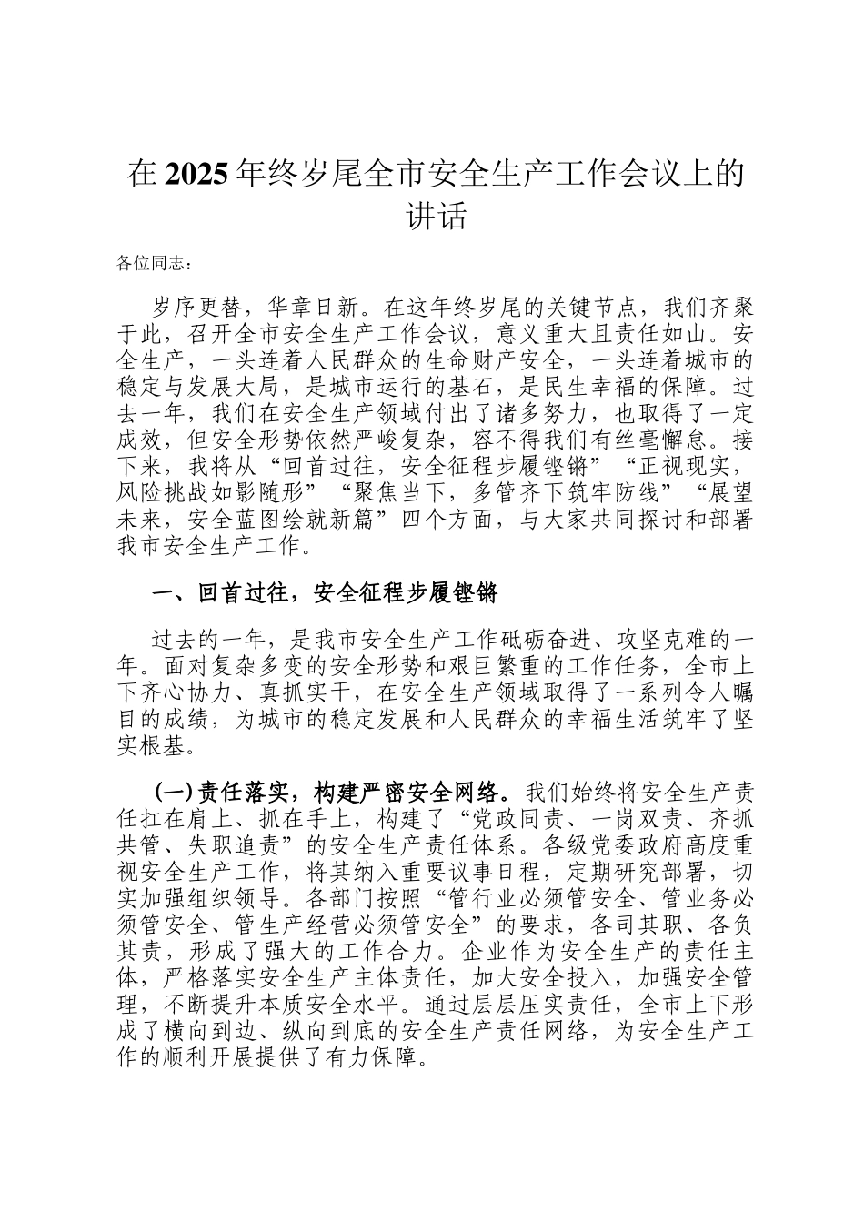 在2025年终岁尾全市安全生产工作会议上的讲话_第1页