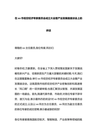 在XX市低空经济专家委员会成立大会暨产业发展座座谈会上的讲话