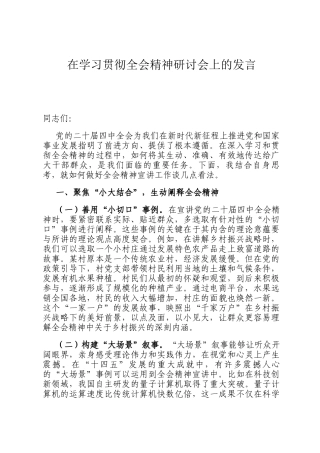在学习贯彻全会精神研讨会上的发言