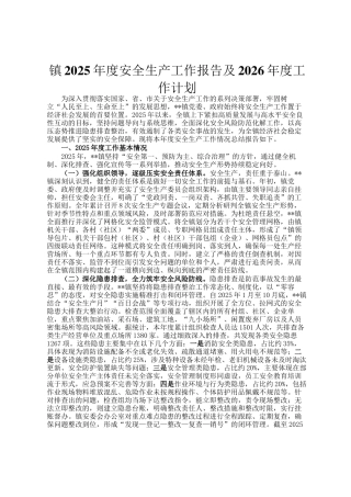镇2025年度安全生产工作报告及2026年度工作计划