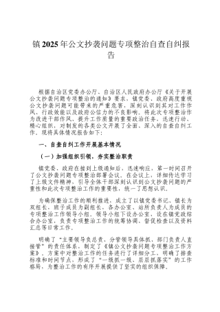 镇2025年公文抄袭问题专项整治自查自纠报告