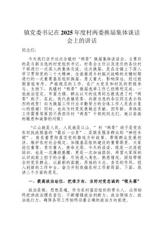 镇党委书记在2025年度村两委换届集体谈话会上的讲话