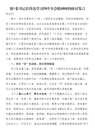 镇党委书记在传达学习四中全会精神时的研讨发言