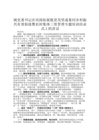 镇党委书记在巩固拓展脱贫攻坚成果同乡村振兴有效衔接暨农村集体三资管理专题培训结业式上的讲话