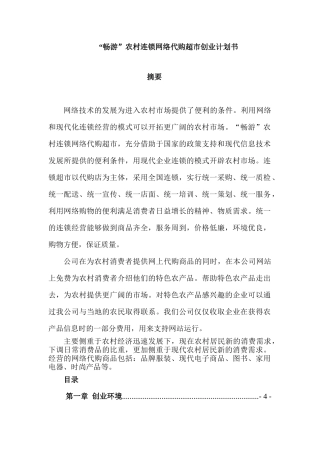 “畅游”农村连锁网络代购超市创业计划书